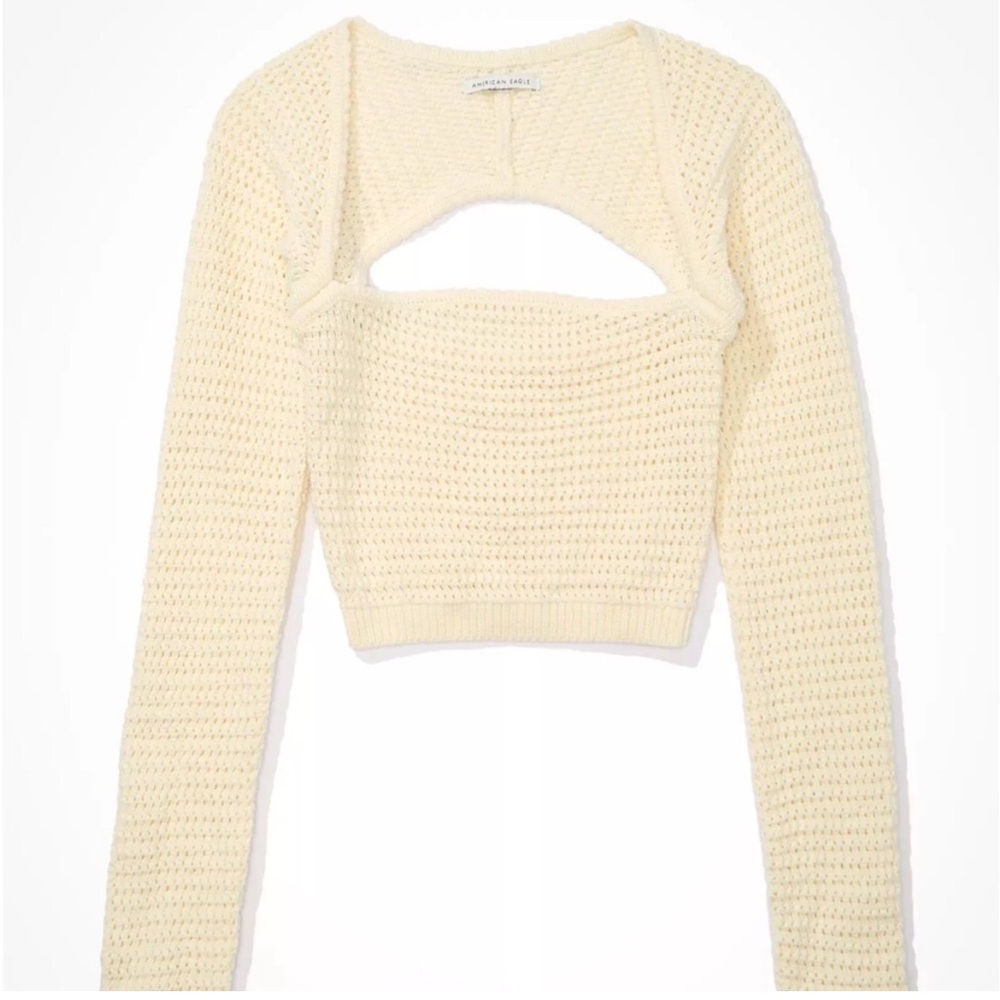 NWT American Eagle Crochet Cream Cropped Cut Out Sweater